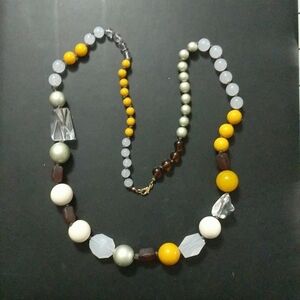 Funky Chunky Yellow Brown Grey Translucent Beaded Statement Necklace